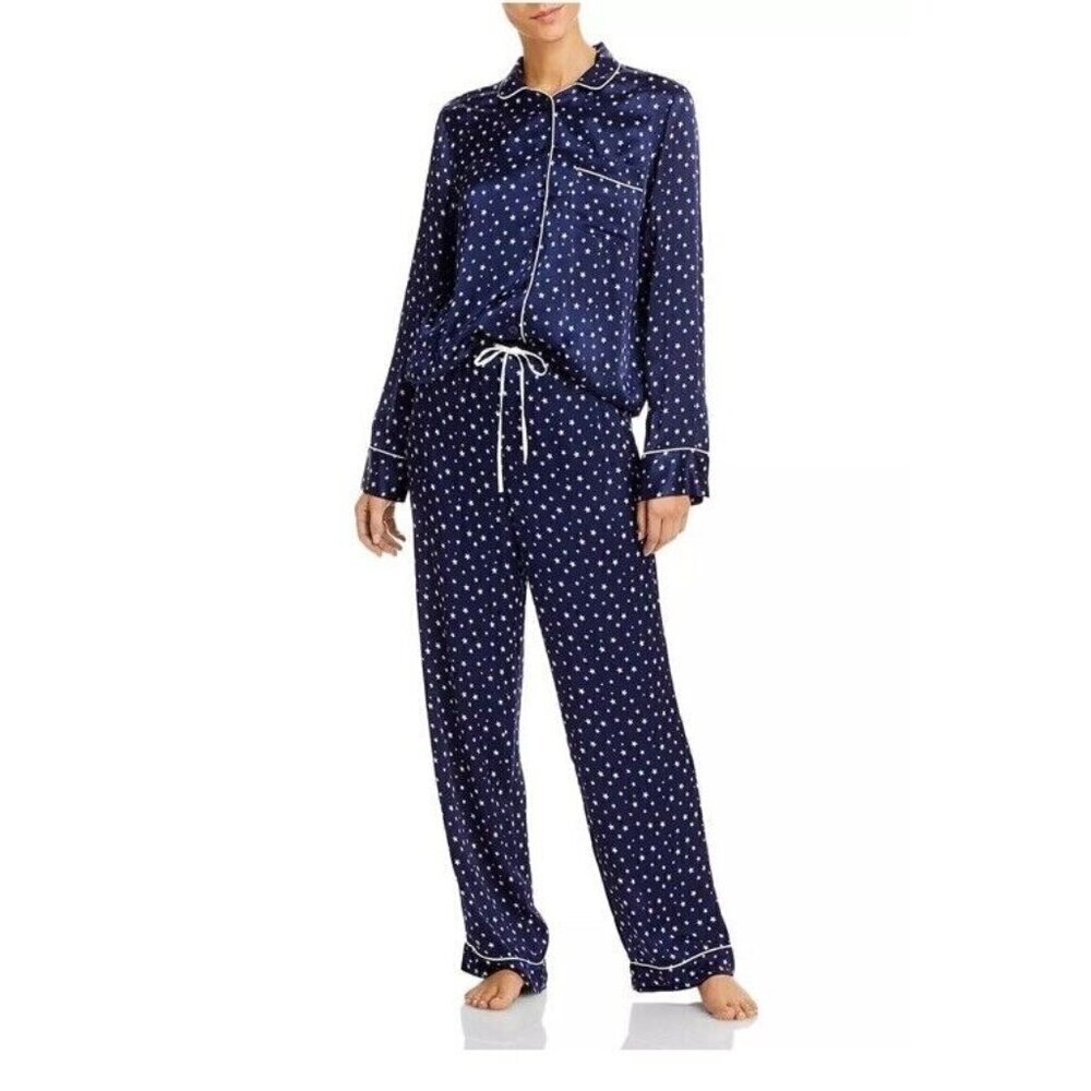 RAILS Women's Navy Blue Satin Pajama Set Midnight Stars Size Small